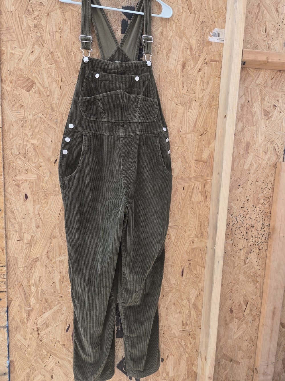 Women’s Olive Corduroy Overalls with Adjustable Straps